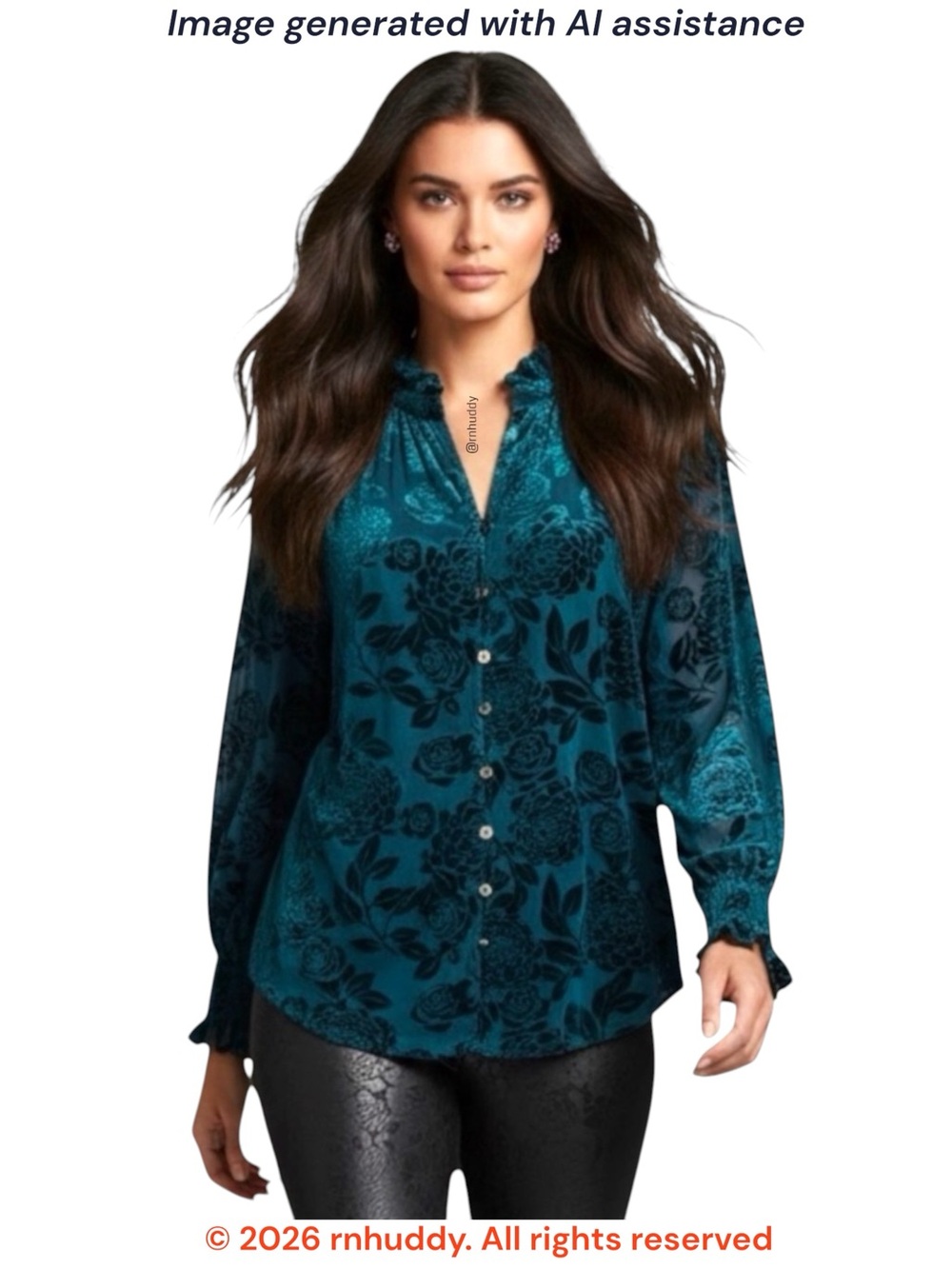 Anne Klein 1X green velvet burnout blouse